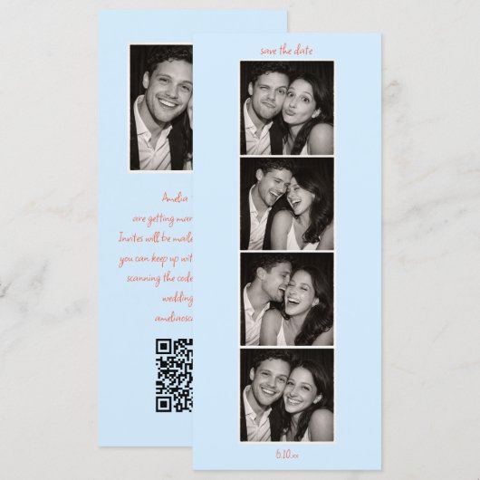 Save The Date Code QR de stand photo de mariage bleu moderne gra (Devant / Derrière)