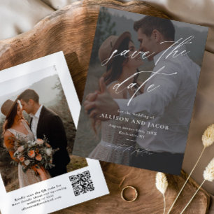 Save The Date Code QR d'écriture élégant Photo de mariage