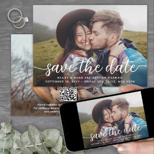 Save The Date Code QR & Deux Photos Simple Écriture Moderne Mari