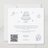 Save The Date Code QR Doodle Dessin à la main Bleu Français Mari (Dos)