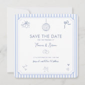 Save The Date Code QR Doodle Dessin à la main Bleu Français Mari (Devant)