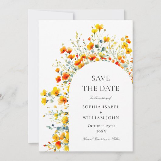 Save The Date Code QR du Mariage du Fleur sauvage de l'aquarelle (Devant)