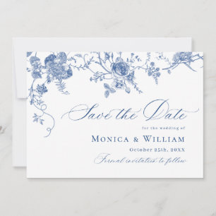 Save The Date Code QR du Mariage Floral Bleu de Victoria