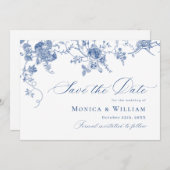 Save The Date Code QR du Mariage Floral Bleu de Victoria (Devant / Derrière)