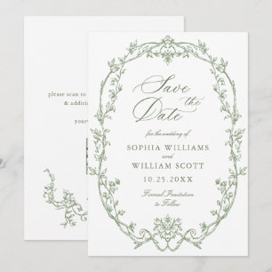 Save The Date Code QR du Mariage vert de l'âge floral orné de Vi