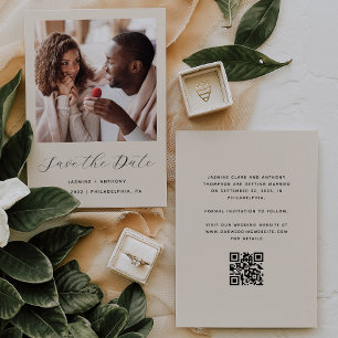 Save The Date Code QR du script minimal d'une photo Beige