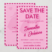 Save The Date Code QR élégant à rayures chevron rose tendre (Devant / Derrière)