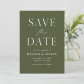 Save The Date Code QR élégant et moderne vert olive (Debout devant)