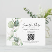 Save The Date Code QR Élégant Eucalyptus pour Mariage Enregistre (Debout devant)