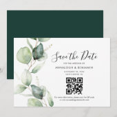 Save The Date Code QR Élégant Eucalyptus pour Mariage Enregistre (Devant / Derrière)