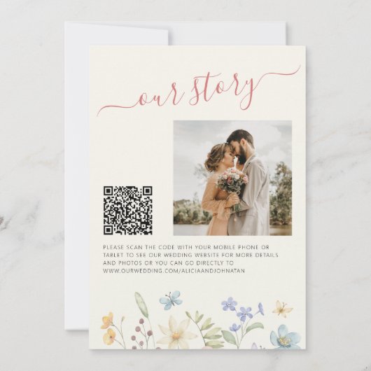 Save The Date Code QR élégant floral fleur sauvage photo mariage (Dos)