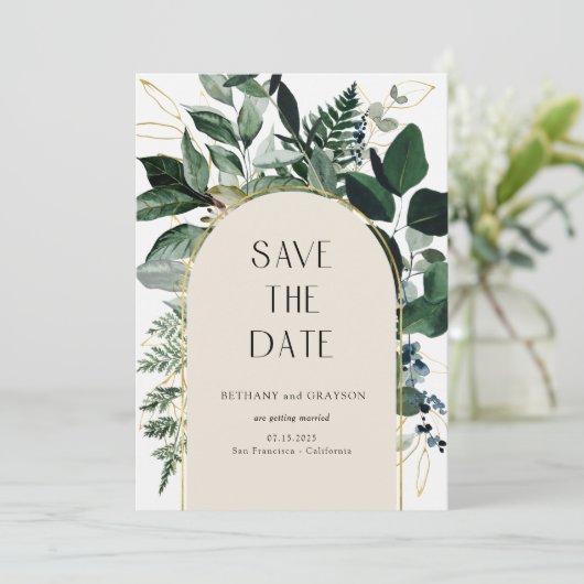 Save The Date Code QR, Élégant Mariage de feuillage botanique be (Debout devant)