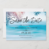 Save The Date Code QR Élégant Mariage Tropical Palmier Océan Pla (Devant)