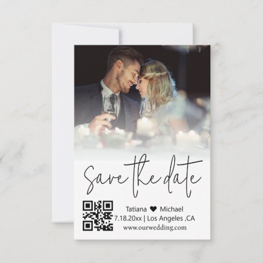Save The Date code qr élégant mode écriture manuscrite couple ph (Devant)