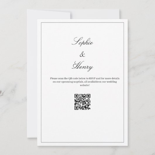 Save The Date Code QR élégant noir et blanc écriture script (Dos)