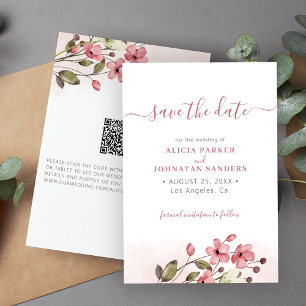 Save The Date Code QR élégant ressort fleur sauvage rose mariage