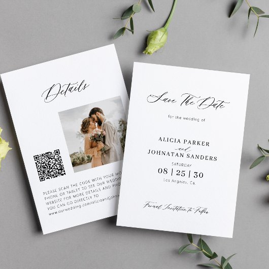 Save The Date Code QR élégant script photo mariage