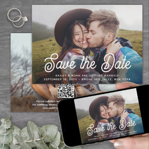 Save The Date Code QR Élégant Script rétro Deux Mariage photo