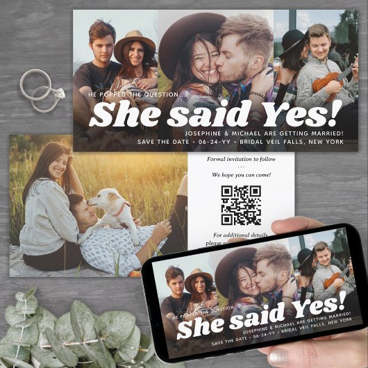 Save The Date Code QR Elle A Dit Oui ! Fiançailles mariage 4 Pho