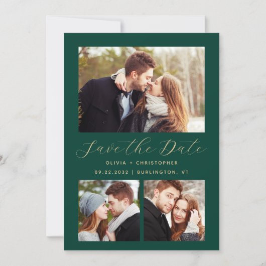 Save The Date Code QR Emerald Green Gold minimum 3 photos (Devant)