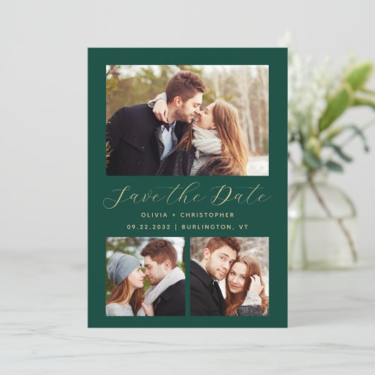 Save The Date Code QR Emerald Green Gold minimum 3 photos (Debout devant)