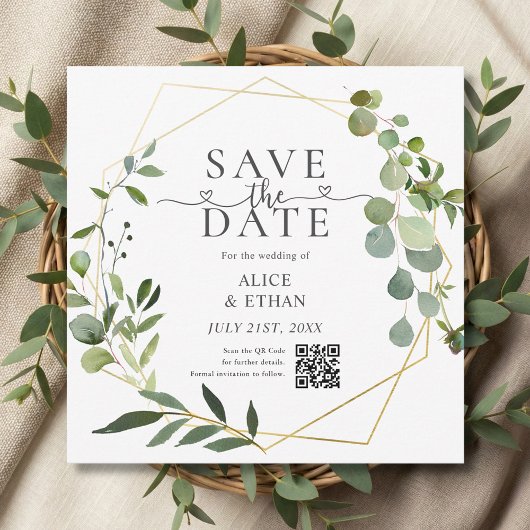Save The Date Code QR Eucalyptus Script Heart Enregistrer la Dat