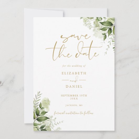Save The Date Code QR Floral Végétal Doré Mariage (Devant)