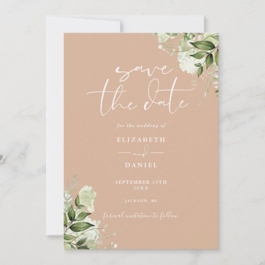 Save The Date Code QR Floral Végétal Mariage Beige (Devant)