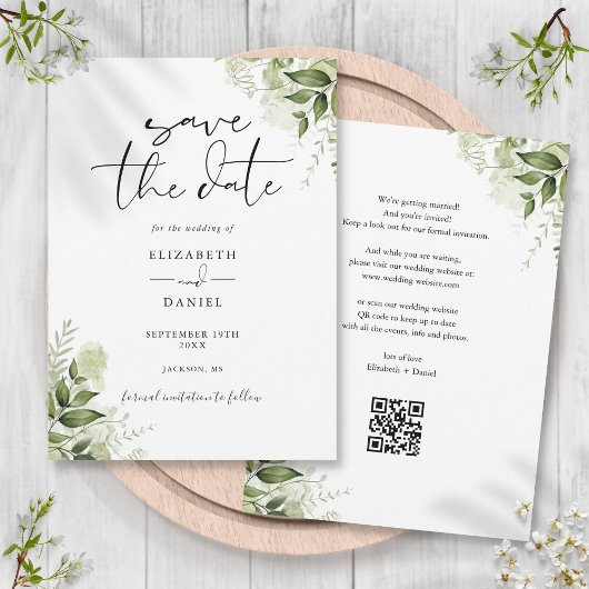 Save The Date Code QR Floral Végétal Rustique Mariage