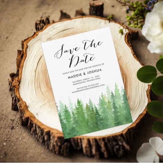 Save The Date Code QR forêt aquarelle rustique à feuilles persis