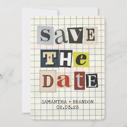 Save The Date Code Qr Lettre Collage Papier Gras Rétro  (Devant)
