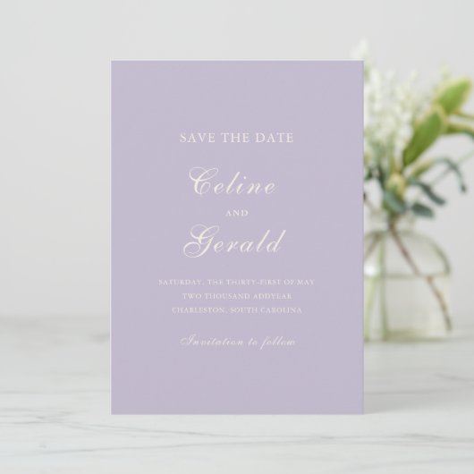 Save The Date Code QR lilas classique Mariage élégant (Debout devant)