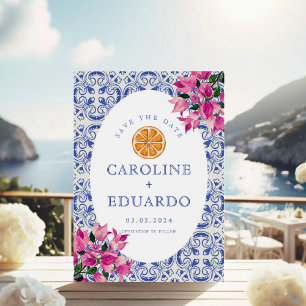 Save The Date Code QR mariage carreau de Bougainvillea Bleu