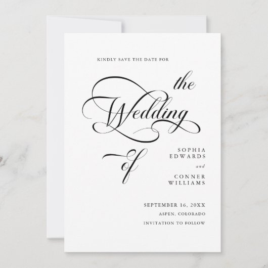 Save The Date Code QR Mariage élégant de calligraphie classique (Devant)