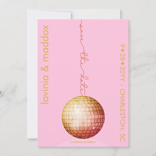 Save The Date Code QR Mariage élégant Disco Ball Pink Gold (Devant)