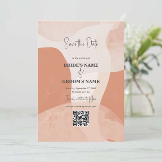 Save The Date Code QR Mariage en terre cuite moderne de Bohême (Debout devant)