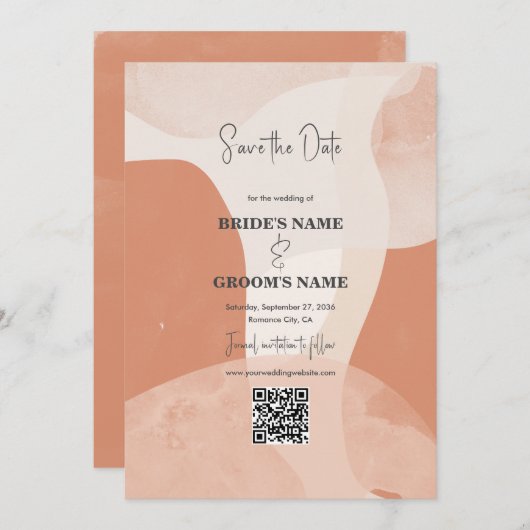 Save The Date Code QR Mariage en terre cuite moderne de Bohême (Devant / Derrière)