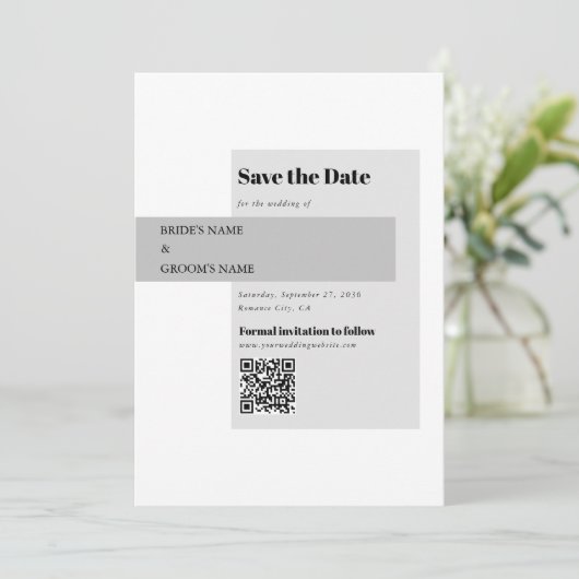 Save The Date Code QR Mariage noir et blanc moderne (Debout devant)