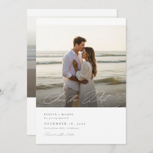 Save The Date Code QR Mariage simple et élégant Script Photo (Devant / Derrière)