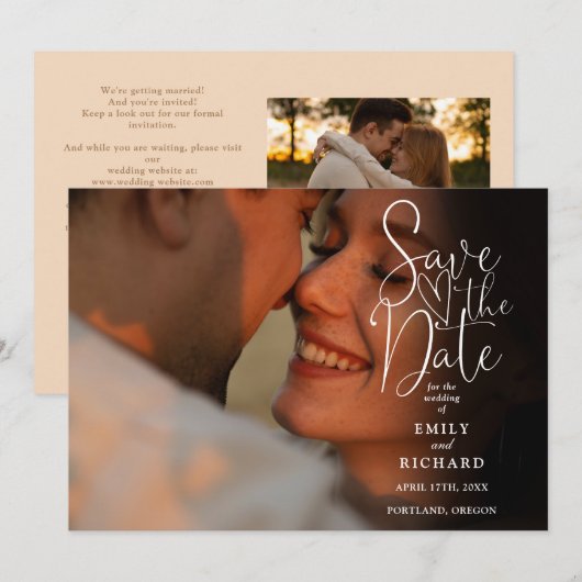Save The Date Code QR Mariage Soft Peach 2 Photo Elegant Script (Devant / Derrière)
