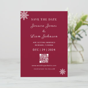 Save The Date Code QR minimaliste Burgundy Red Winter Wedding