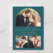 Save The Date Code QR minimum 3-Photo Arch Turquoise Blue Gold (Devant)