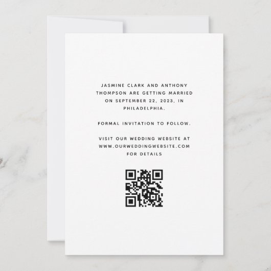 Save The Date Code QR minimum un script photo noir et blanc (Dos)