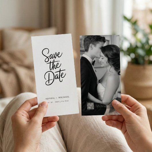 Save The Date Code QR Moderne Écriture Élégante Photo Mariage