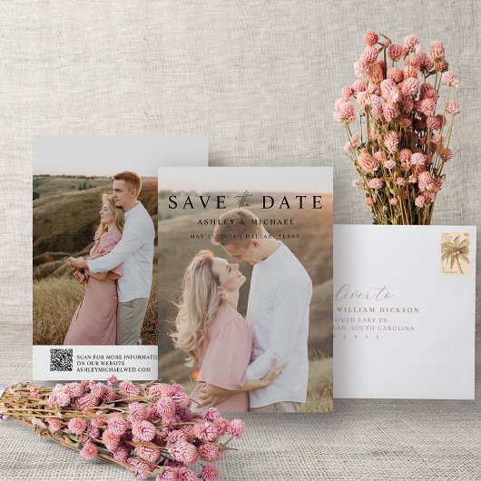 Save The Date Code QR moderne élégant Script 2 Mariage photo