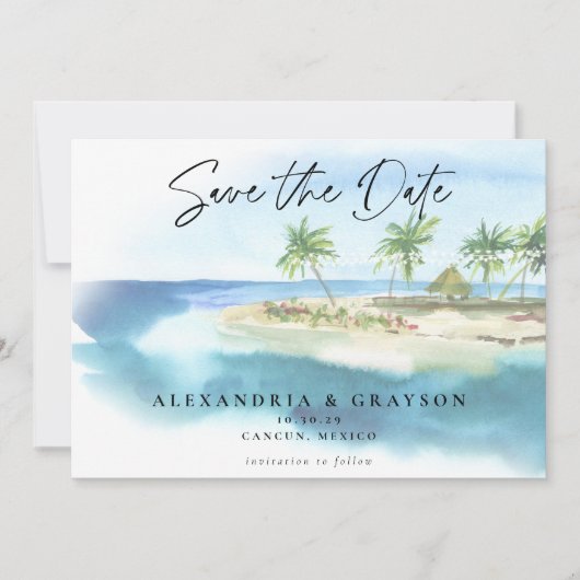 Save The Date Code QR moderne Tropical Ocean Beach Wedding (Devant)