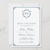 Save The Date Code QR Monogramme Photo Collage Bleu Poussiéreux (Devant)