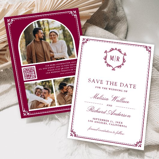Save The Date Code QR Monogramme Photo Collage Magenta Mariage