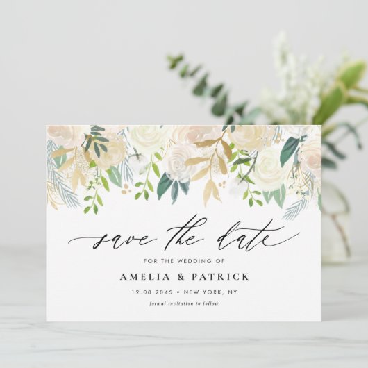 Save The Date Code QR Neutre Moderne de la Garlande Botanique (Debout devant)