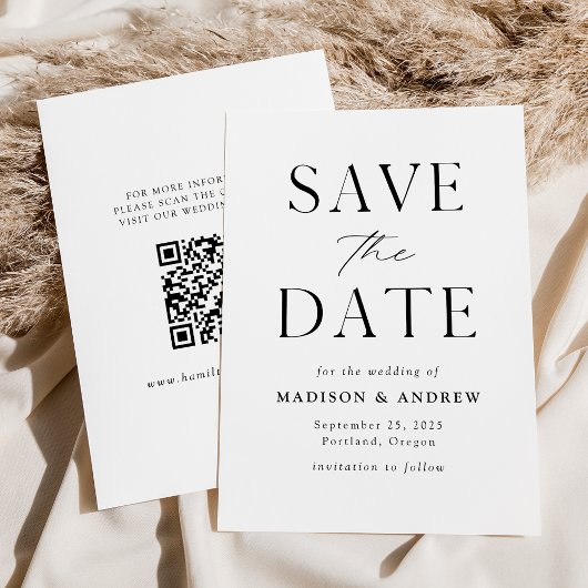 Save The Date Code QR noir et blanc élégant moderne